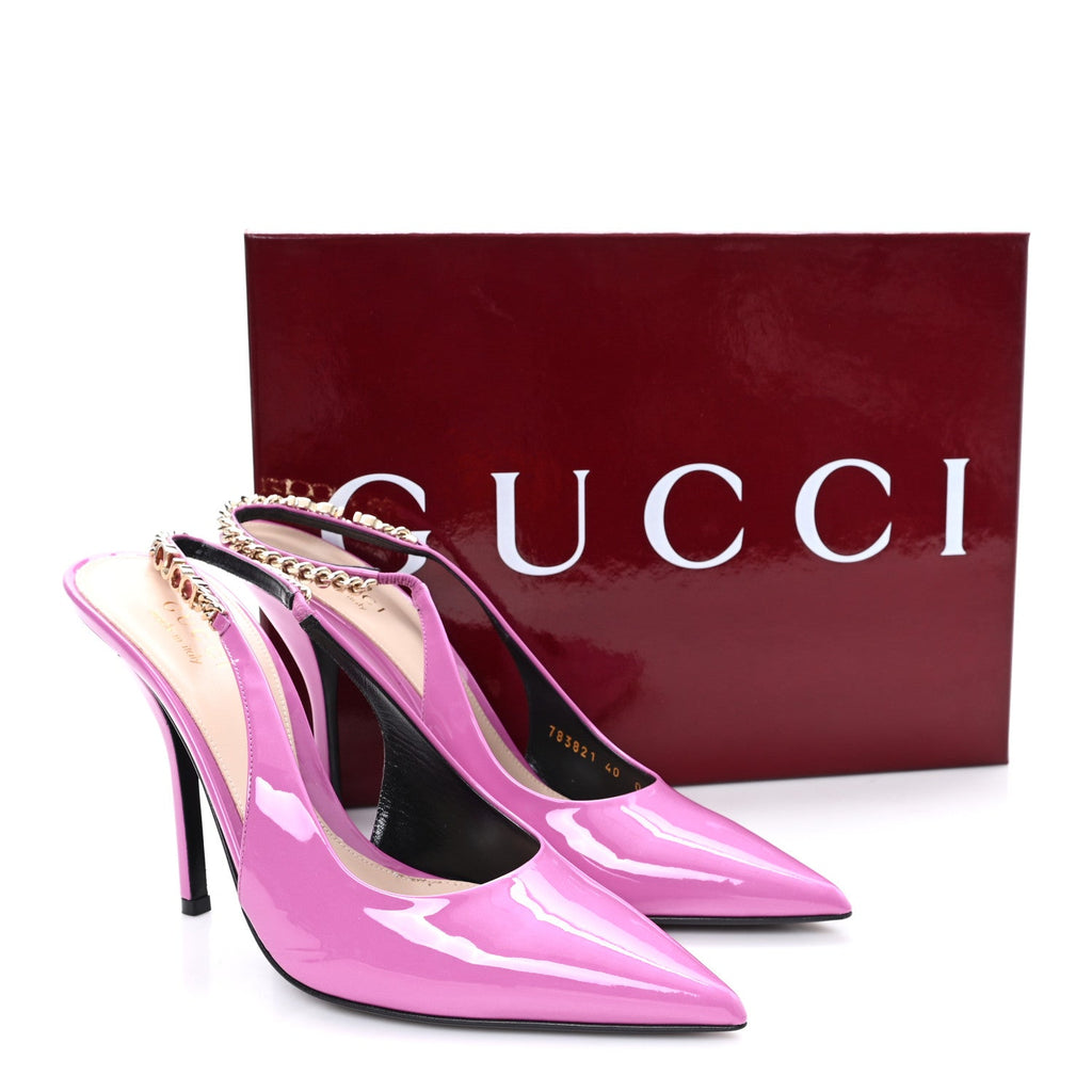 Gucci Vernice Crystal Nappa Charlotte Signoria 105 Slingback Pumps 40 Libre Pink