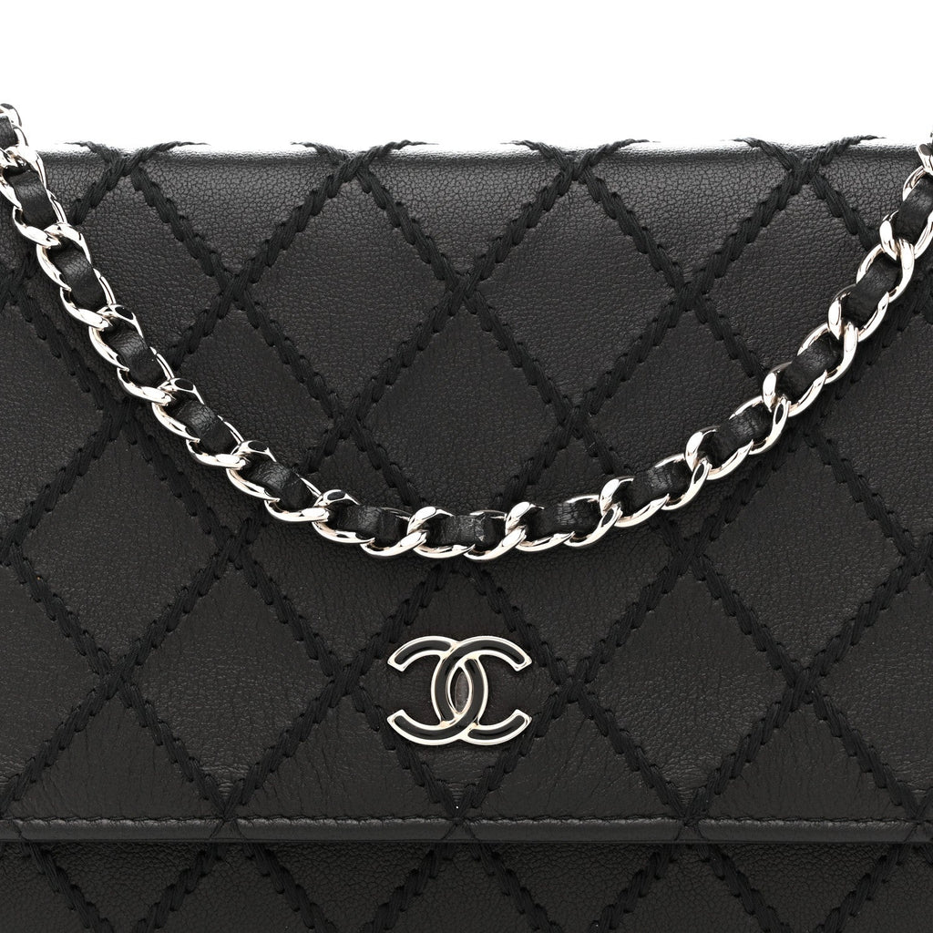 Chanel Calfskin Whipstitch Wallet On Chain WOC Black