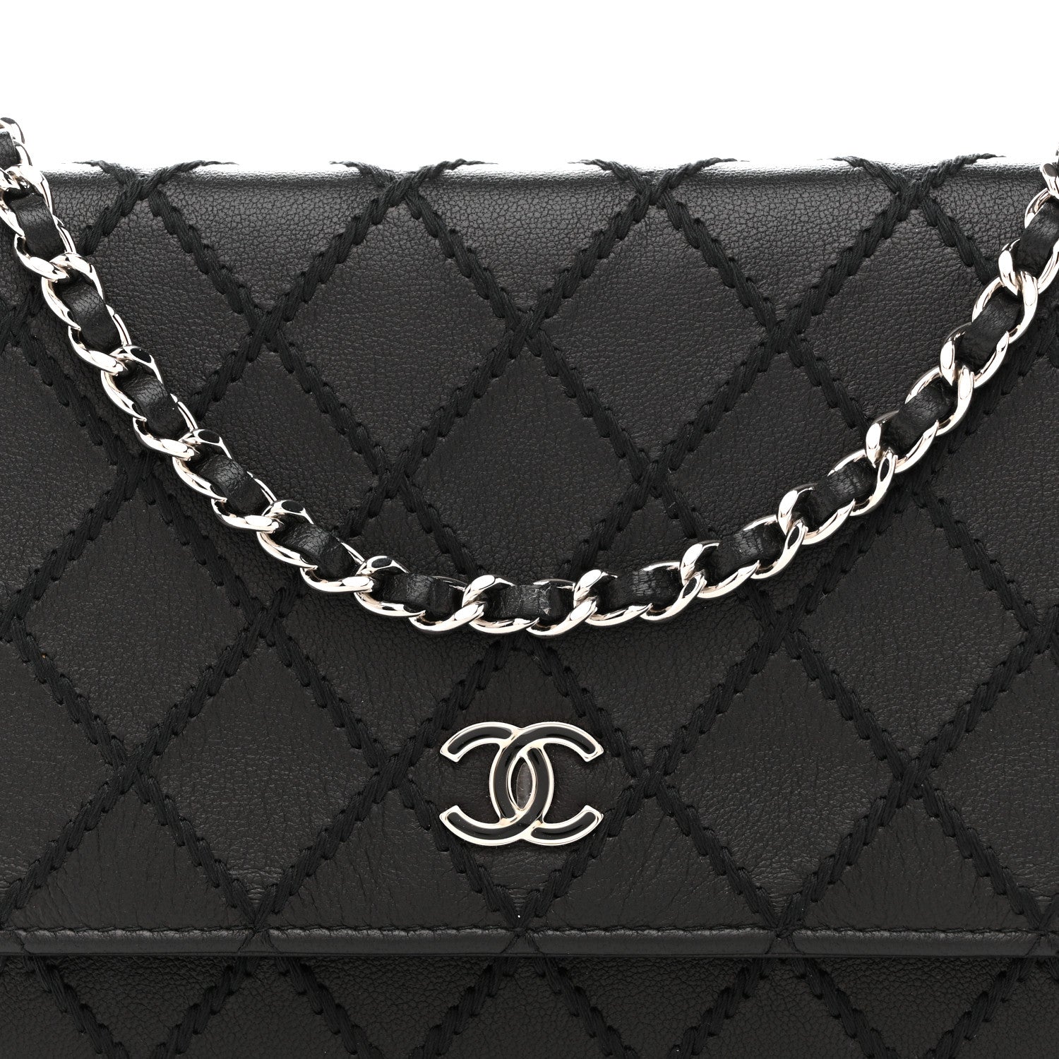 Chanel Calfskin Whipstitch Wallet On Chain WOC Black