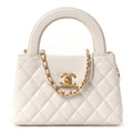 Chanel Shiny Aged Calfskin Quilted Nano Kelly Shopper White