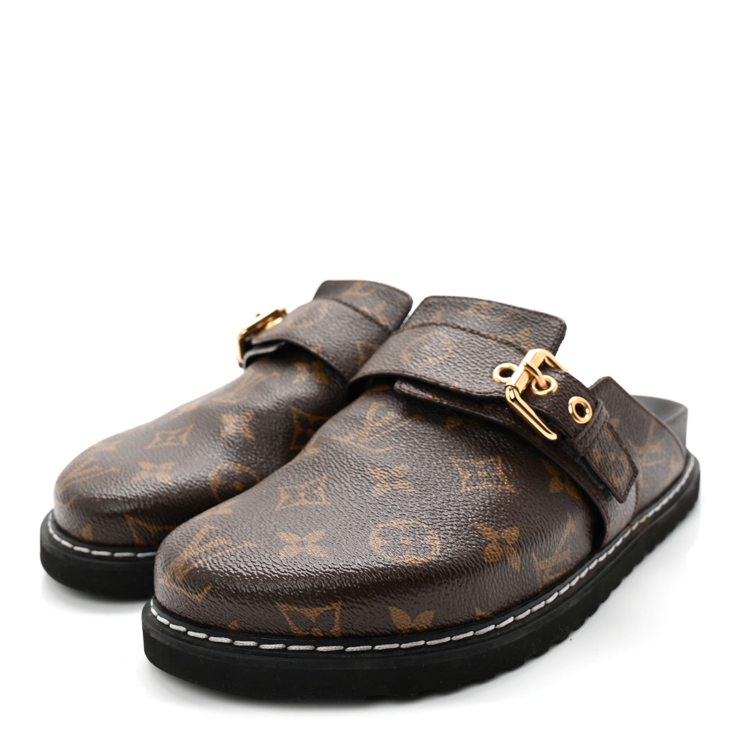 Louis Vuitton Patent Monogram Womens Cosy Flat Comfort Clog Mules 38 Brown