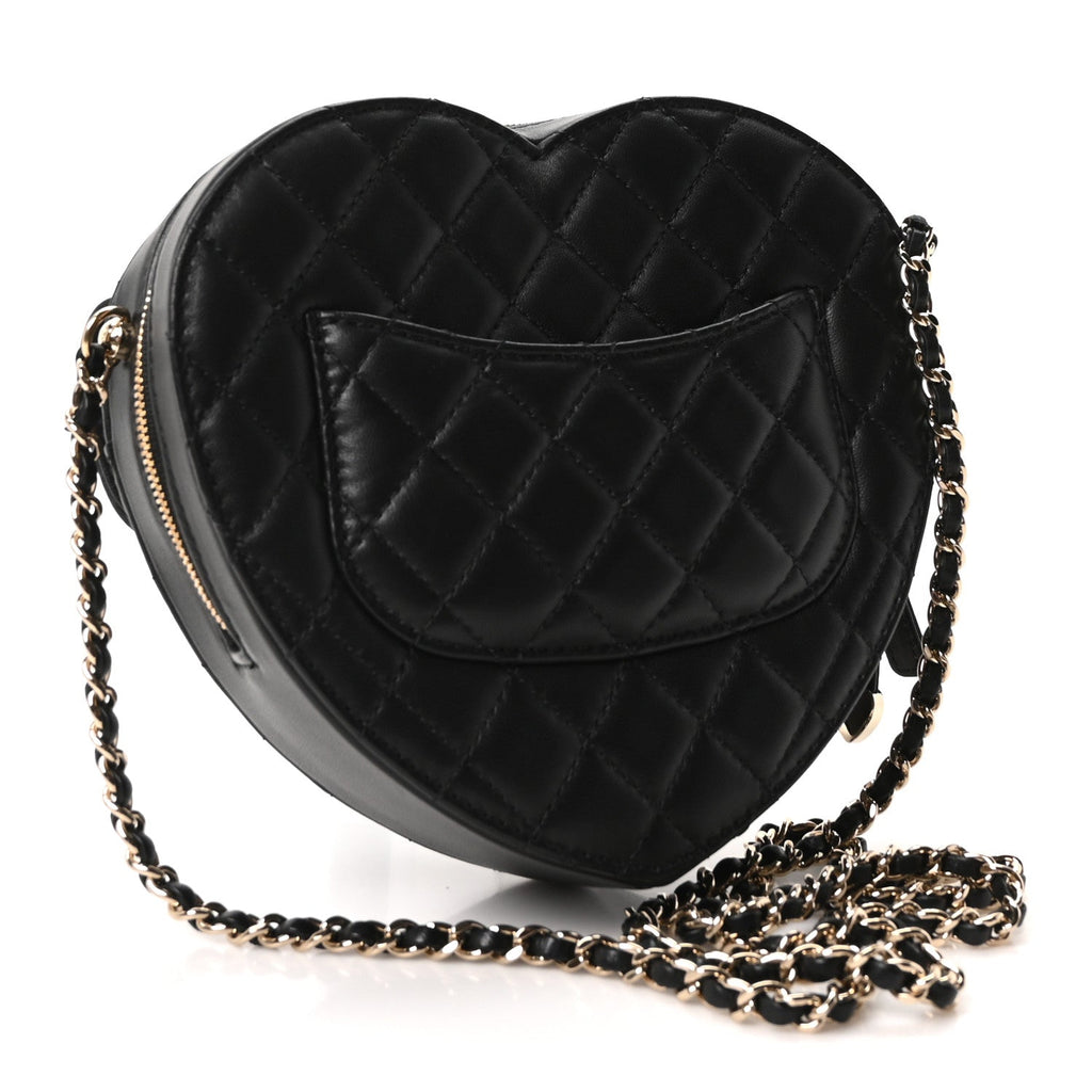Chanel Lambskin Quilted Large CC In Love Heart Bag Black