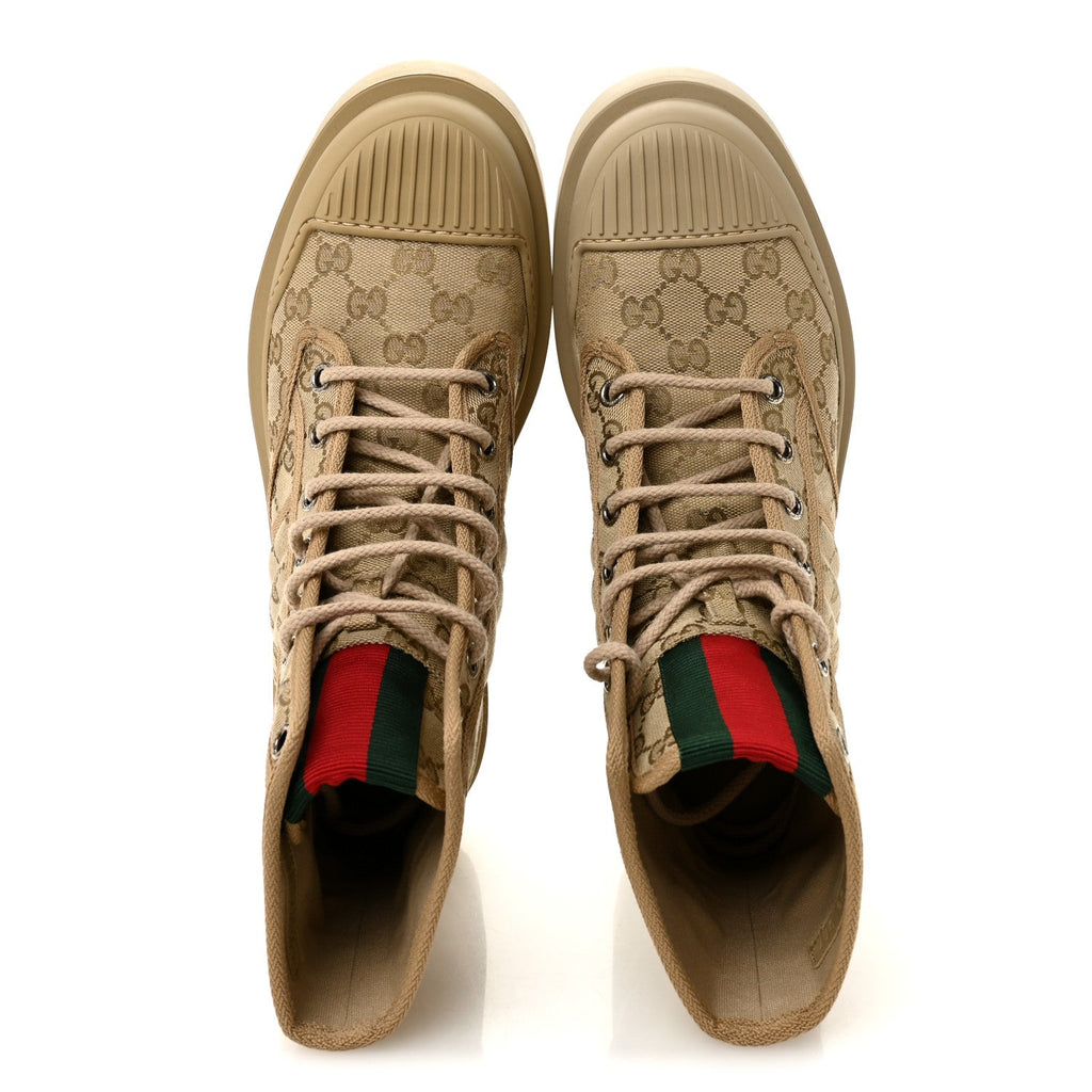 Gucci GG Monogram Web Mens Lug Sole Ankle Boots 8.5 New Sand