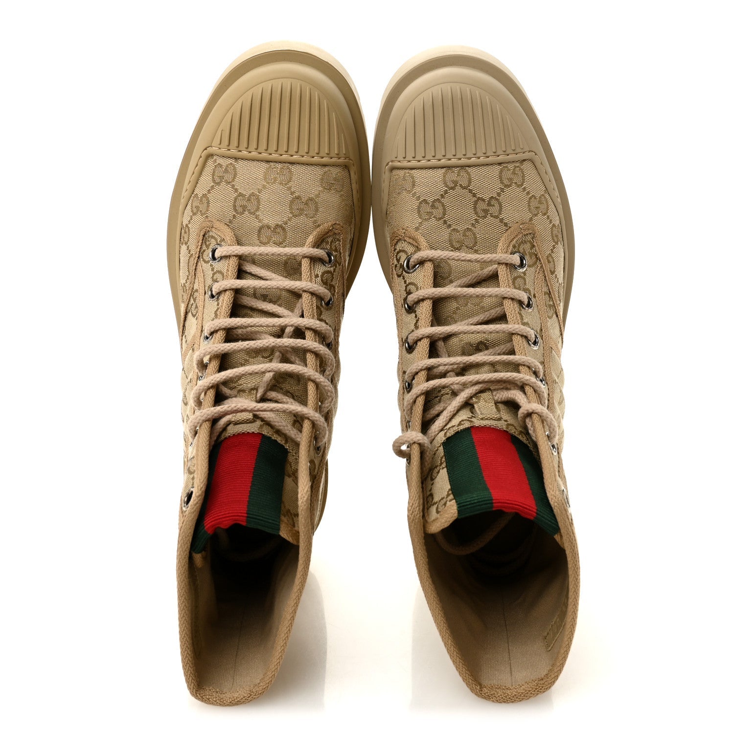 Gucci GG Monogram Web Mens Lug Sole Ankle Boots 8.5 New Sand
