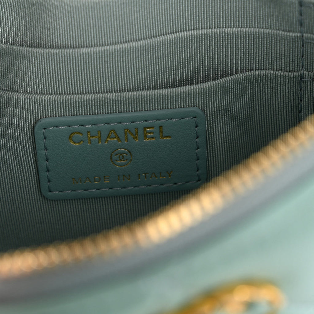 Goatskin Quilted Small Chanel 19 Pouch Light Blue
