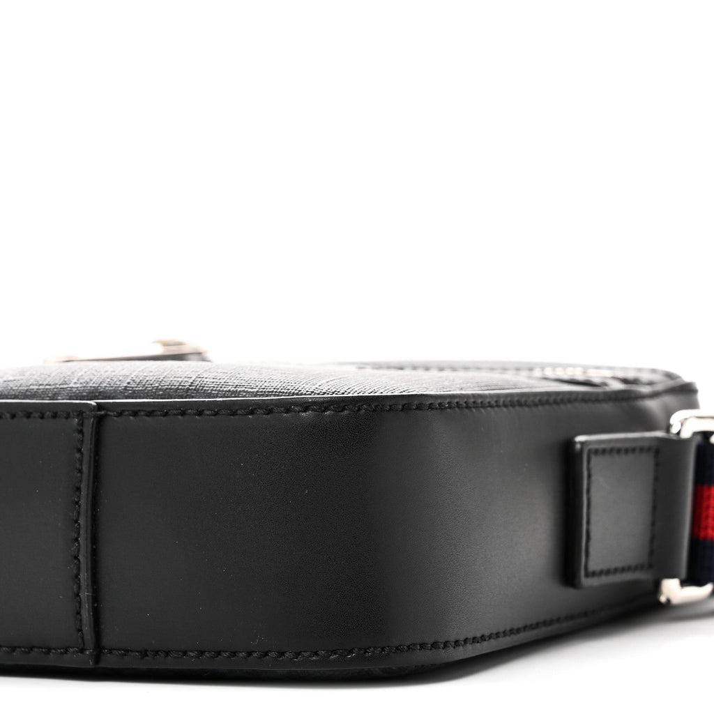 Gucci GG Supreme Monogram Appia Calfskin Web Small Camera Messenger Bag Black Grey