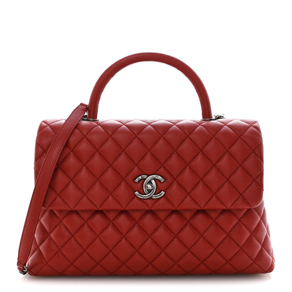 Chanel Caviar Quilted Medium Coco Handle Flap Red