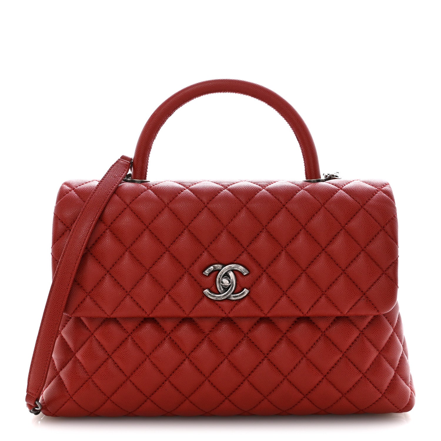 Chanel Caviar Quilted Medium Coco Handle Flap Red