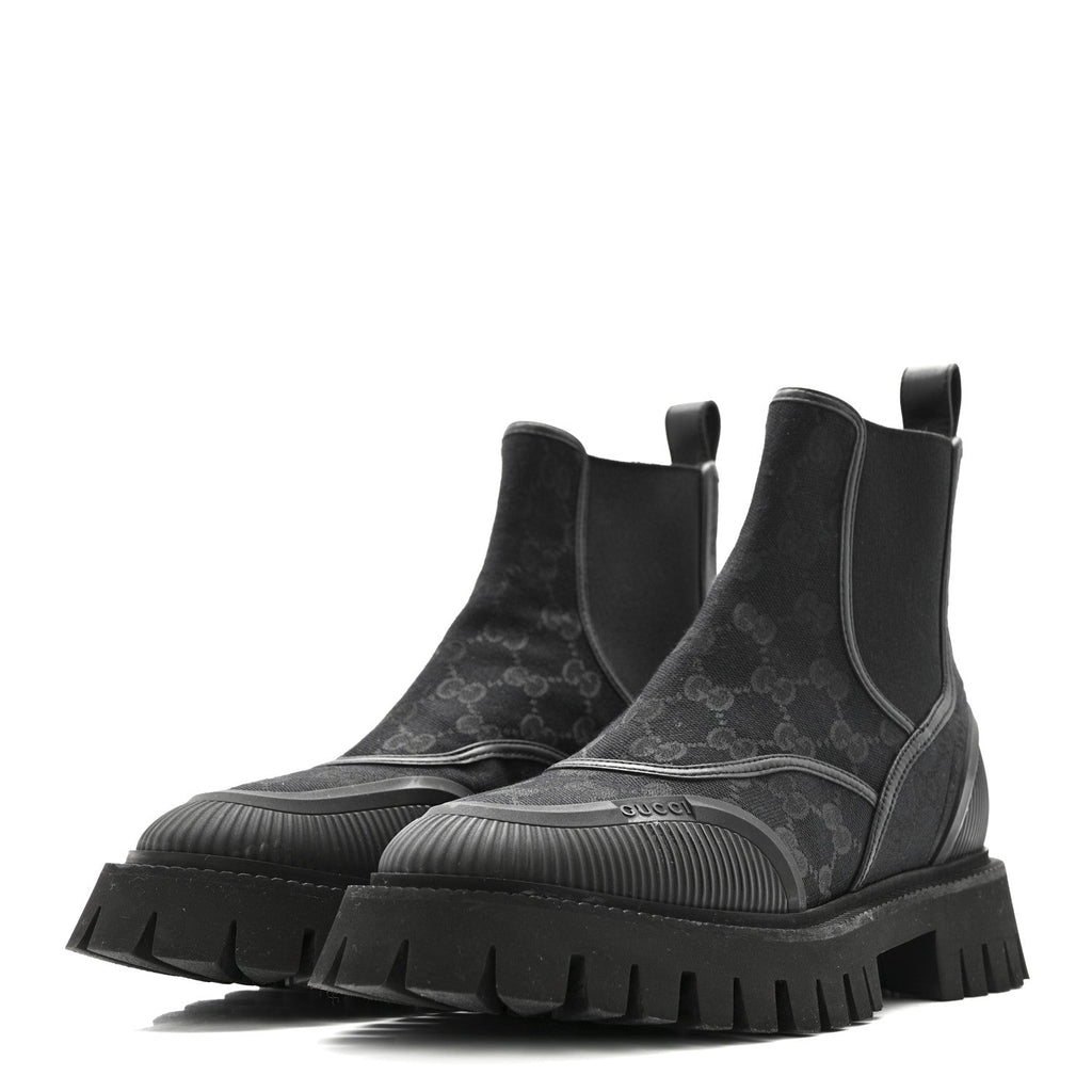 Gucci Canvas Calfskin GG Supreme Ankle Boots 39 Black