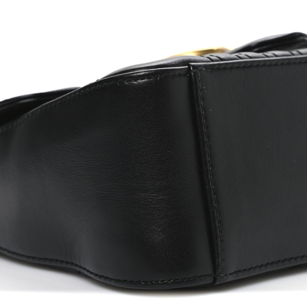 Gucci Calfskin Matelasse Mini GG Marmont Top Handle Shoulder Bag Black