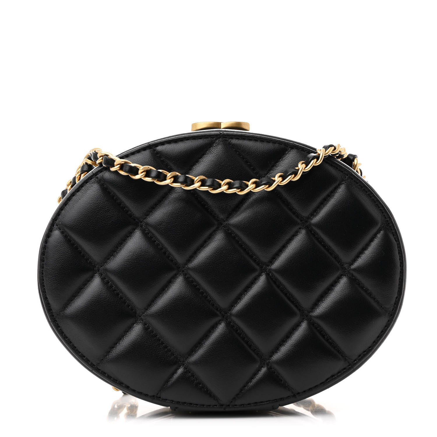 Chanel Lambskin Round Clutch With Chain Black