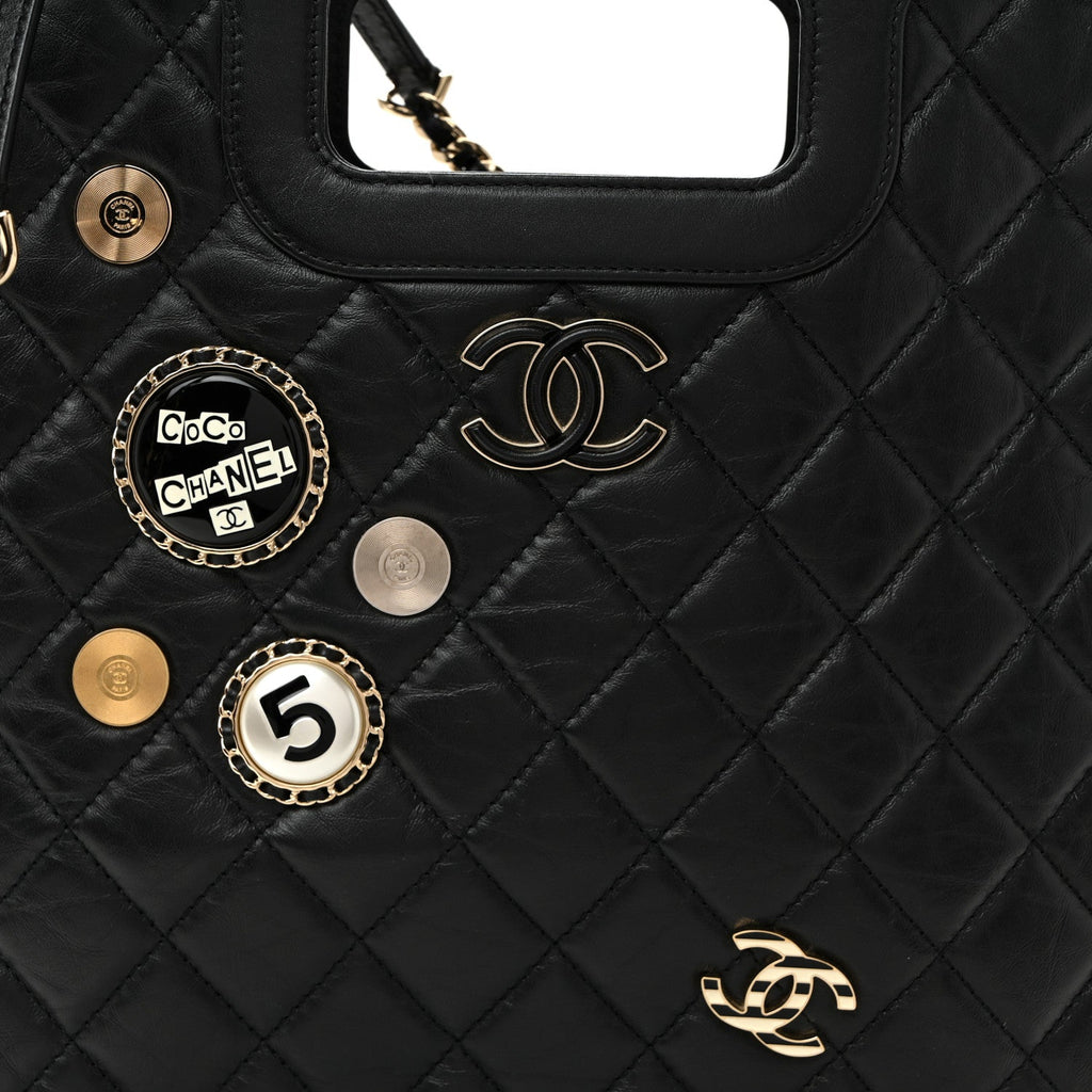 Chanel Aged Calfskin Small Charms Shopping Bag Black