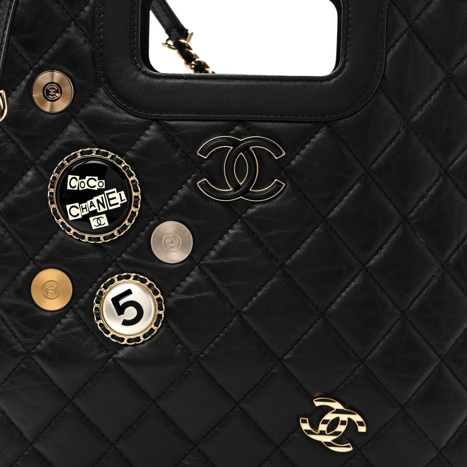 Chanel Aged Calfskin Small Charms Shopping Bag Black