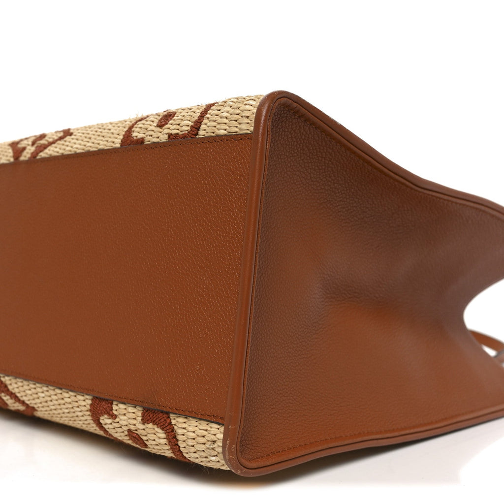 Louis Vuitton Raffia Calfskin Monogram Giant Onthego GM Tan