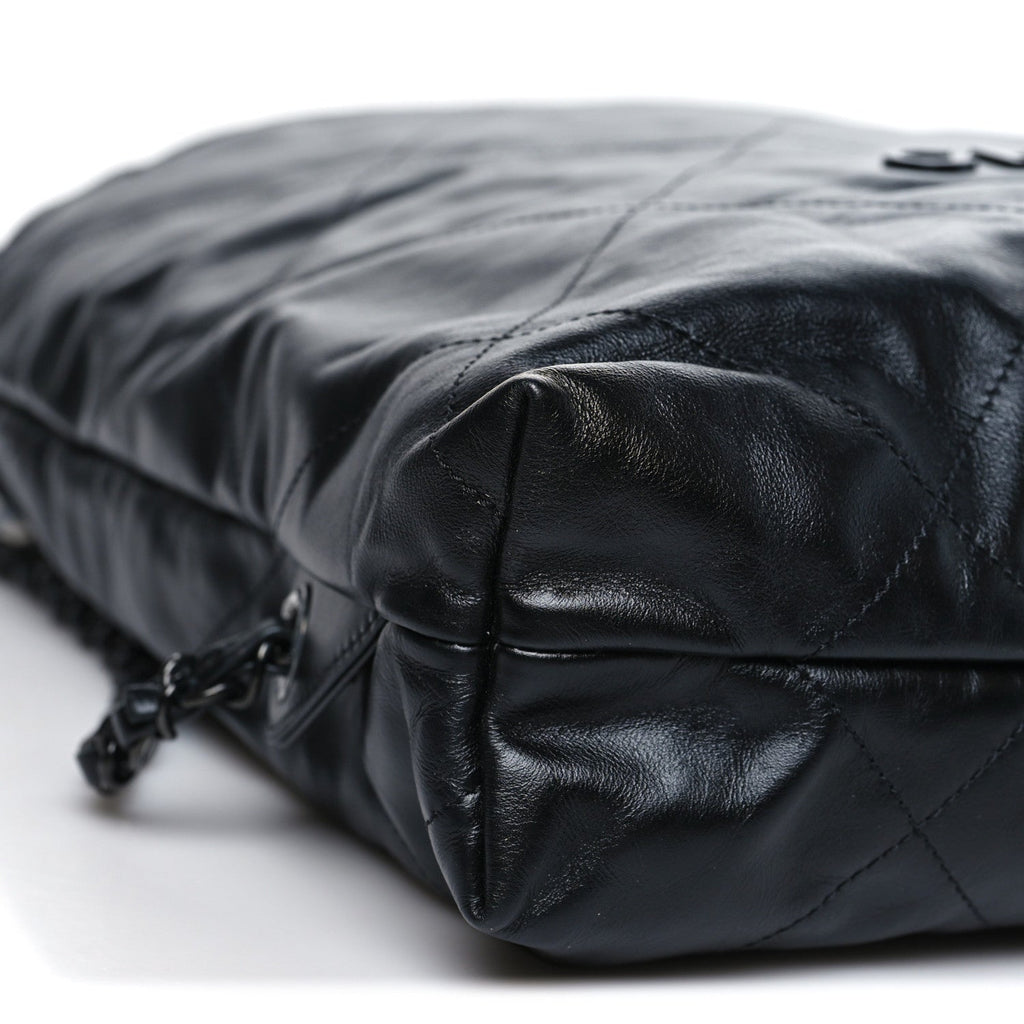 Chanel Shiny Calfskin Quilted Chanel 22 Backpack So Black