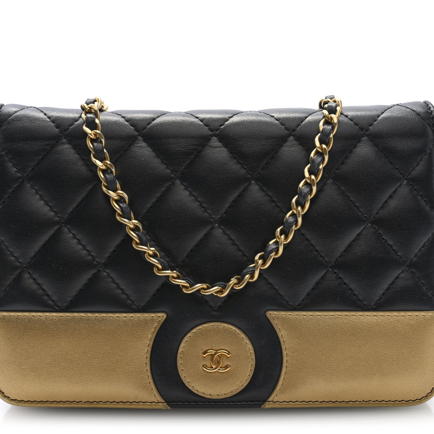 Chanel Lambskin Quilted Wallet On Chain WOC Black Gold