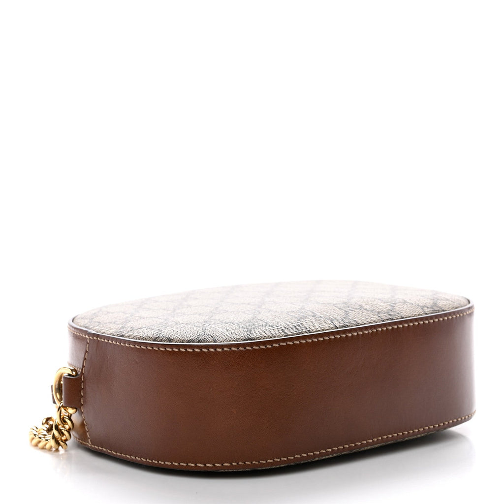 Gucci GG Supreme Monogram Cuoio Toscano Mini Chain Shoulder Bag Beige Ebony Cuir