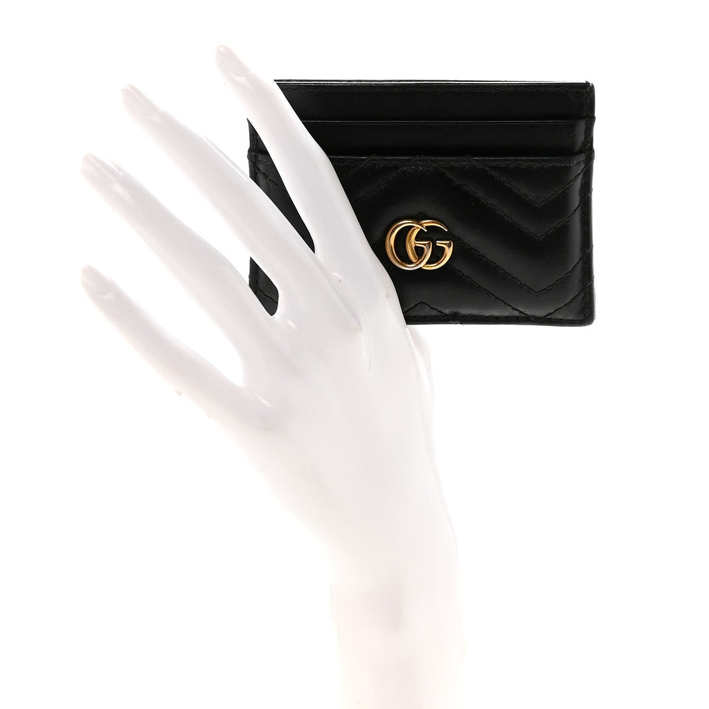 Gucci Calfskin Matelasse GG Marmont Card Holder Black