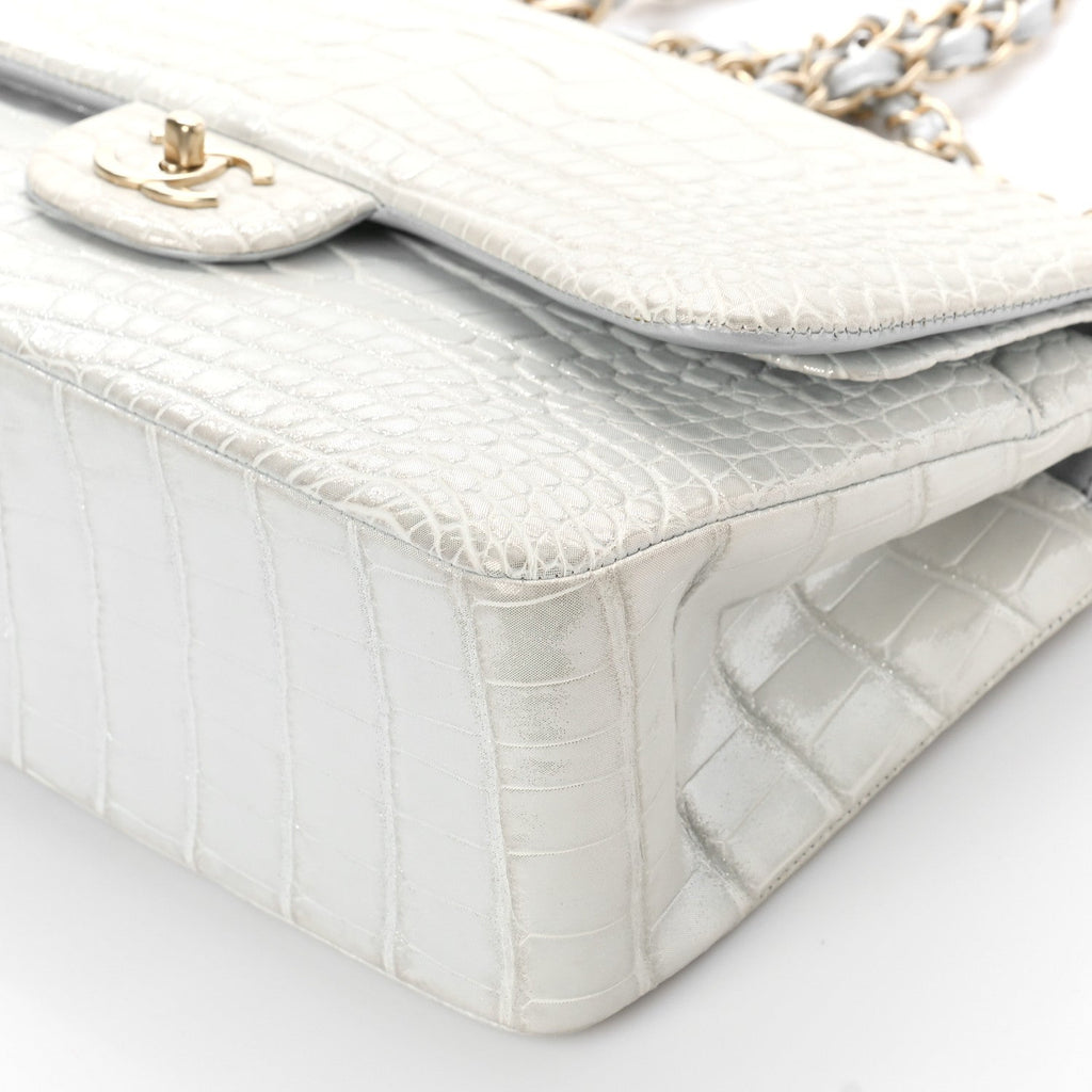 Chanel Iridescent Alligator Jumbo Double Flap Light Grey