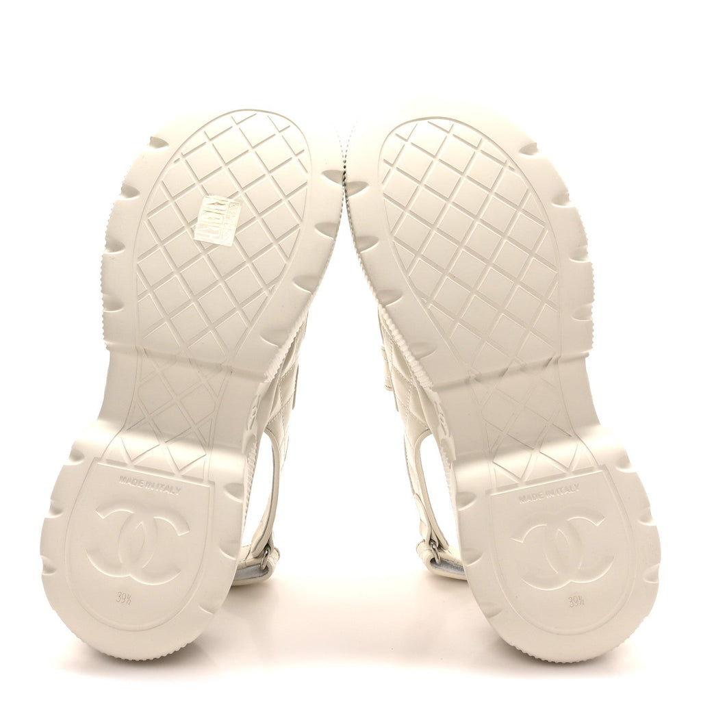 Chanel Shiny Calfskin Chain CC Velcro Dad Platform Sandals 39.5 White