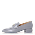 Chanel Shiny Calfskin Logo Loafers 37 Light Grey