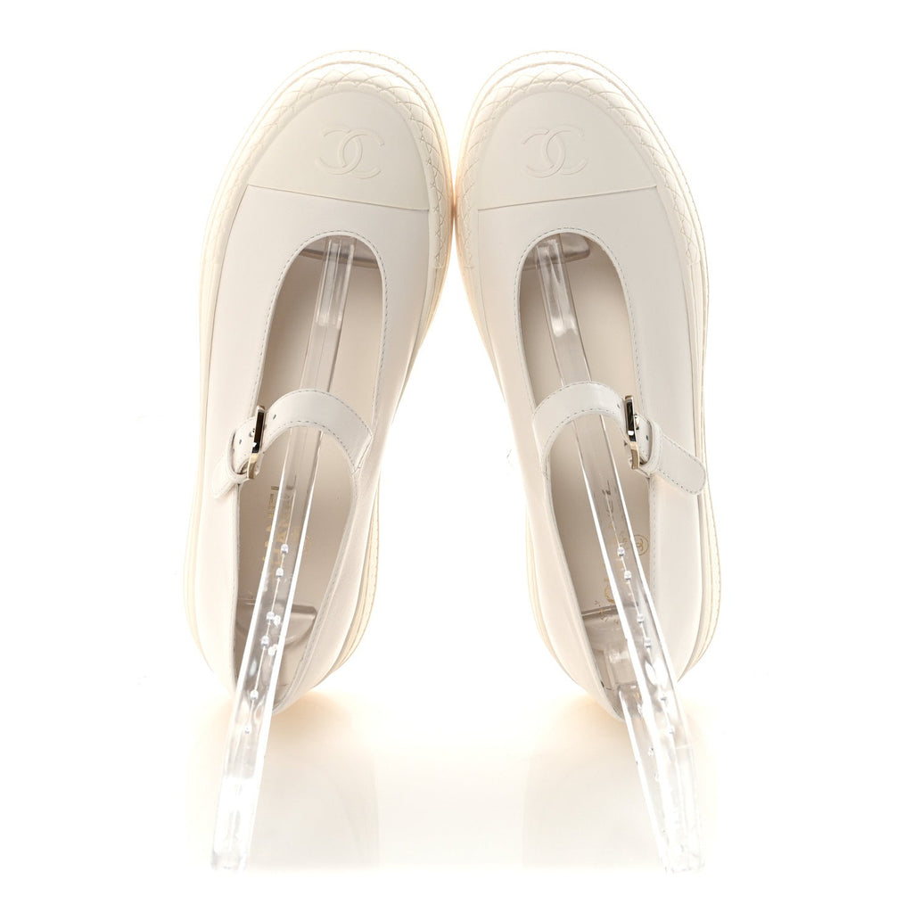 Lambskin Mary Jane Flats 41 White