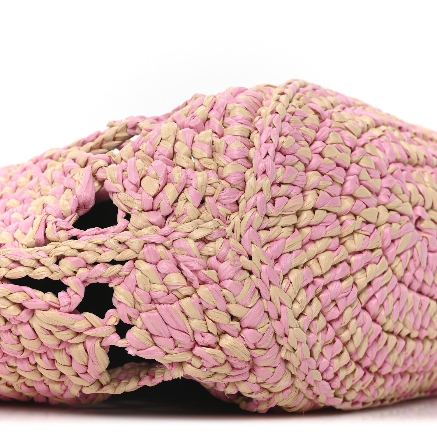 Chanel Raffia Effect Braided Small Shopping Bag Beige Pink