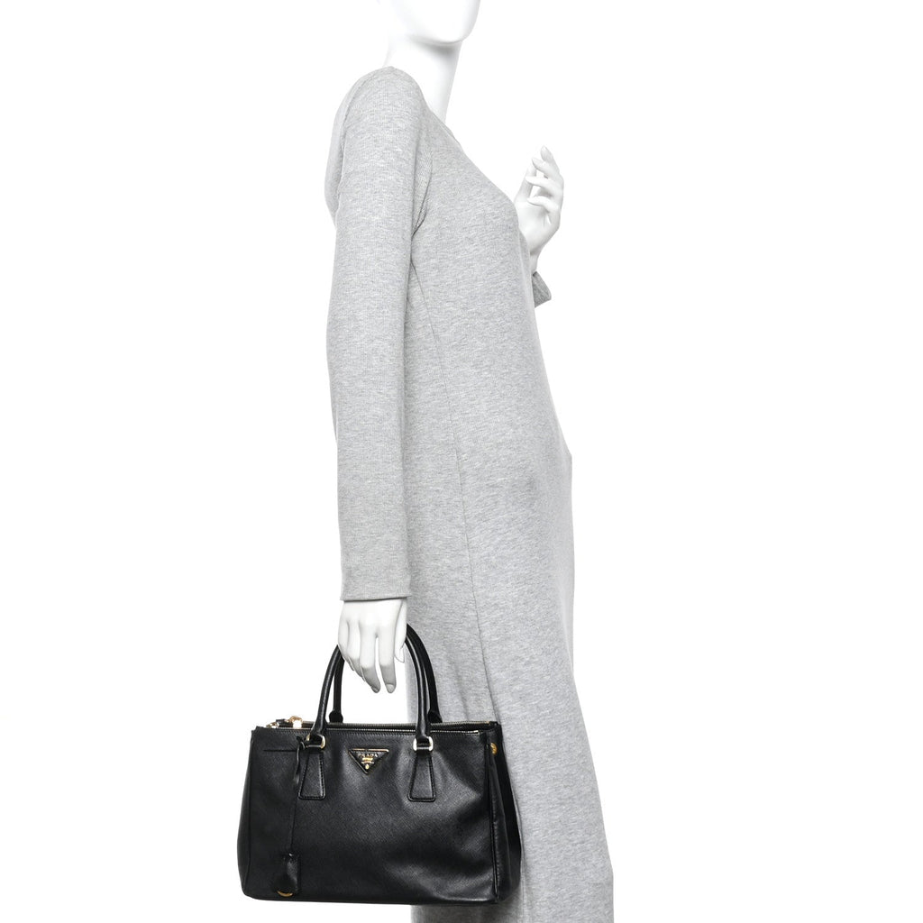 Prada Saffiano Lux Small Galleria Double Zip Tote Black