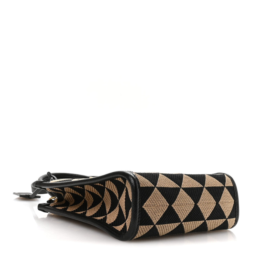 Prada Jacquard Saffiano Triangolo Symbole Embroidered Mini Tote Black Corda