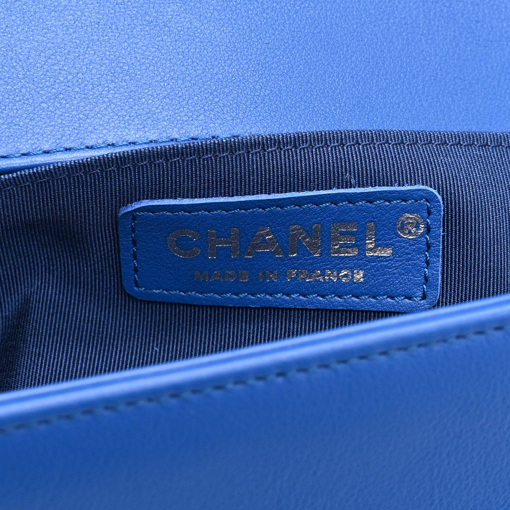 Chanel Lambskin Chevron Quilted Medium Boy Flap Blue