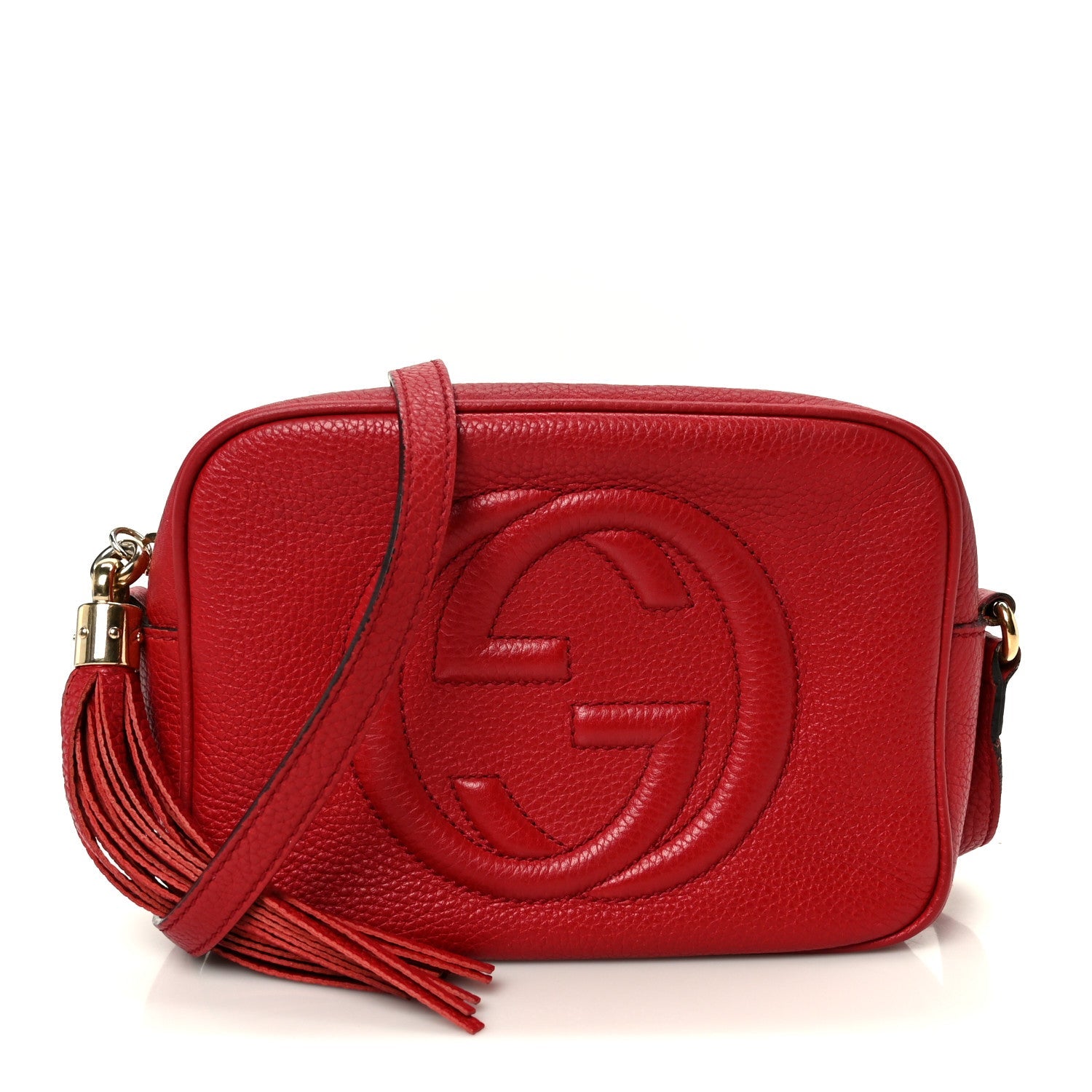 Gucci Pebbled Calfskin Small Soho Disco Bag Tabasco Red