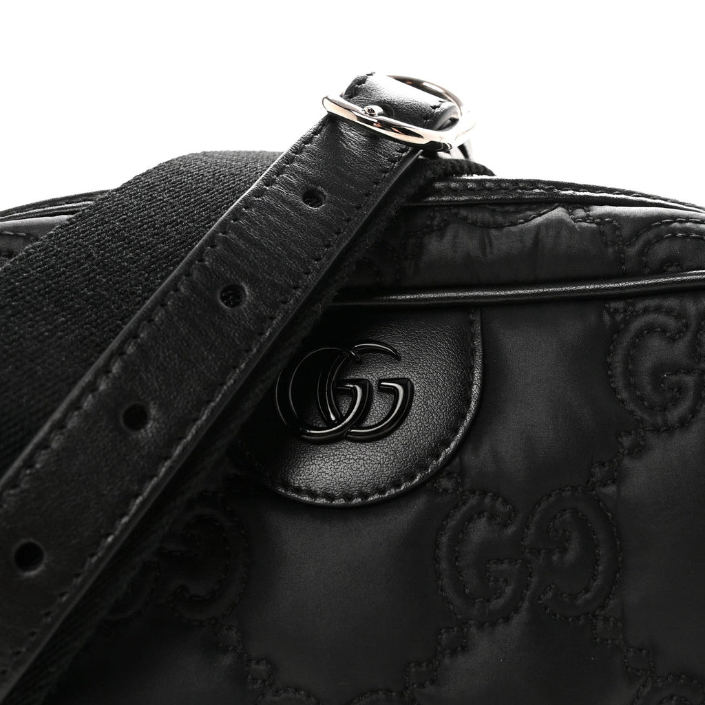 Gucci Nylon Calfskin Enamel GG Matelasse Shoulder Bag Black