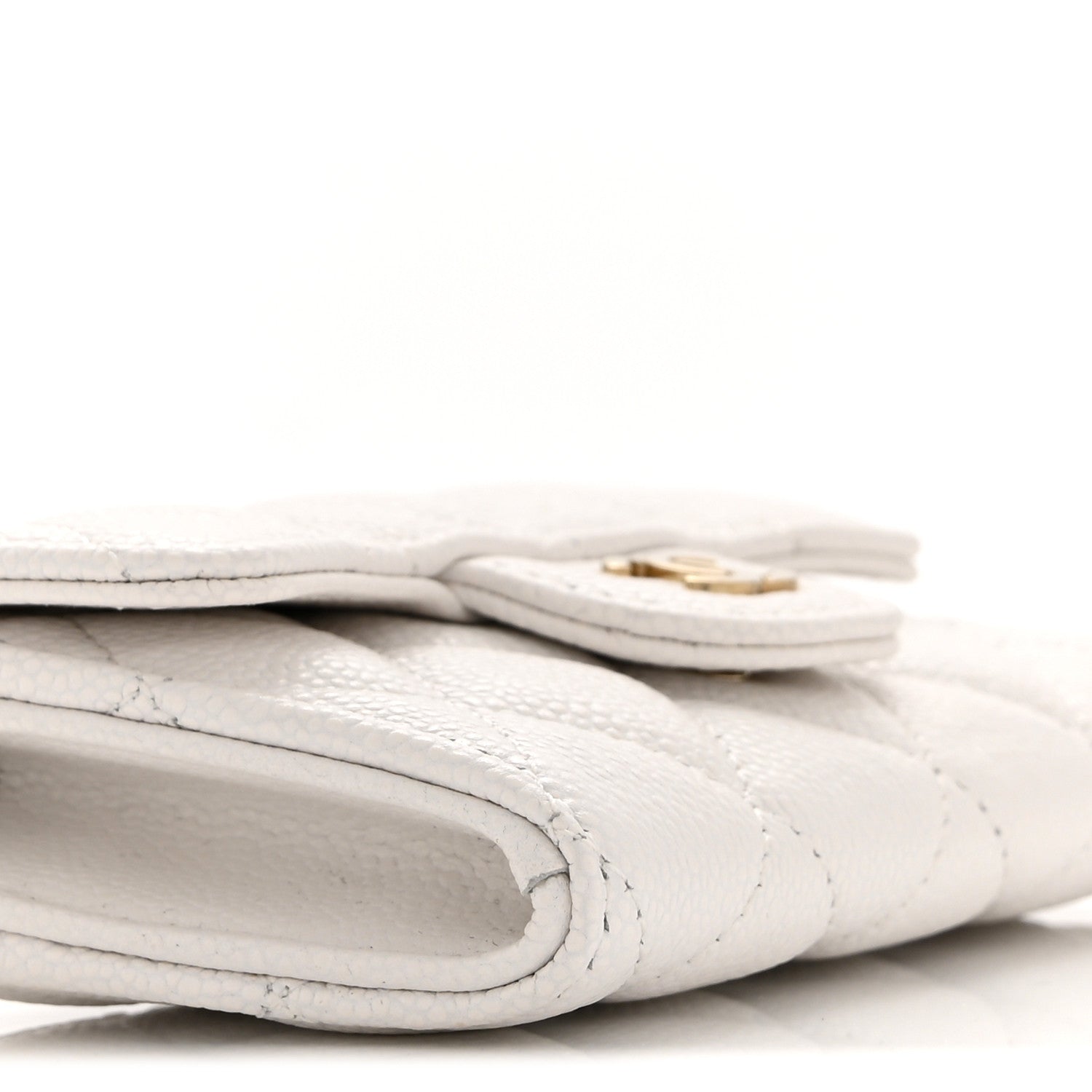 Caviar Quilted Flap Card Holder Wallet White