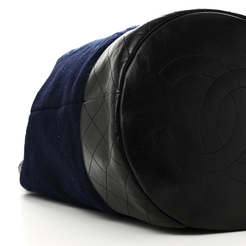 Chanel Wool Calfskin Embroidered Paris Hamburg Drawstring Backpack Navy Blue