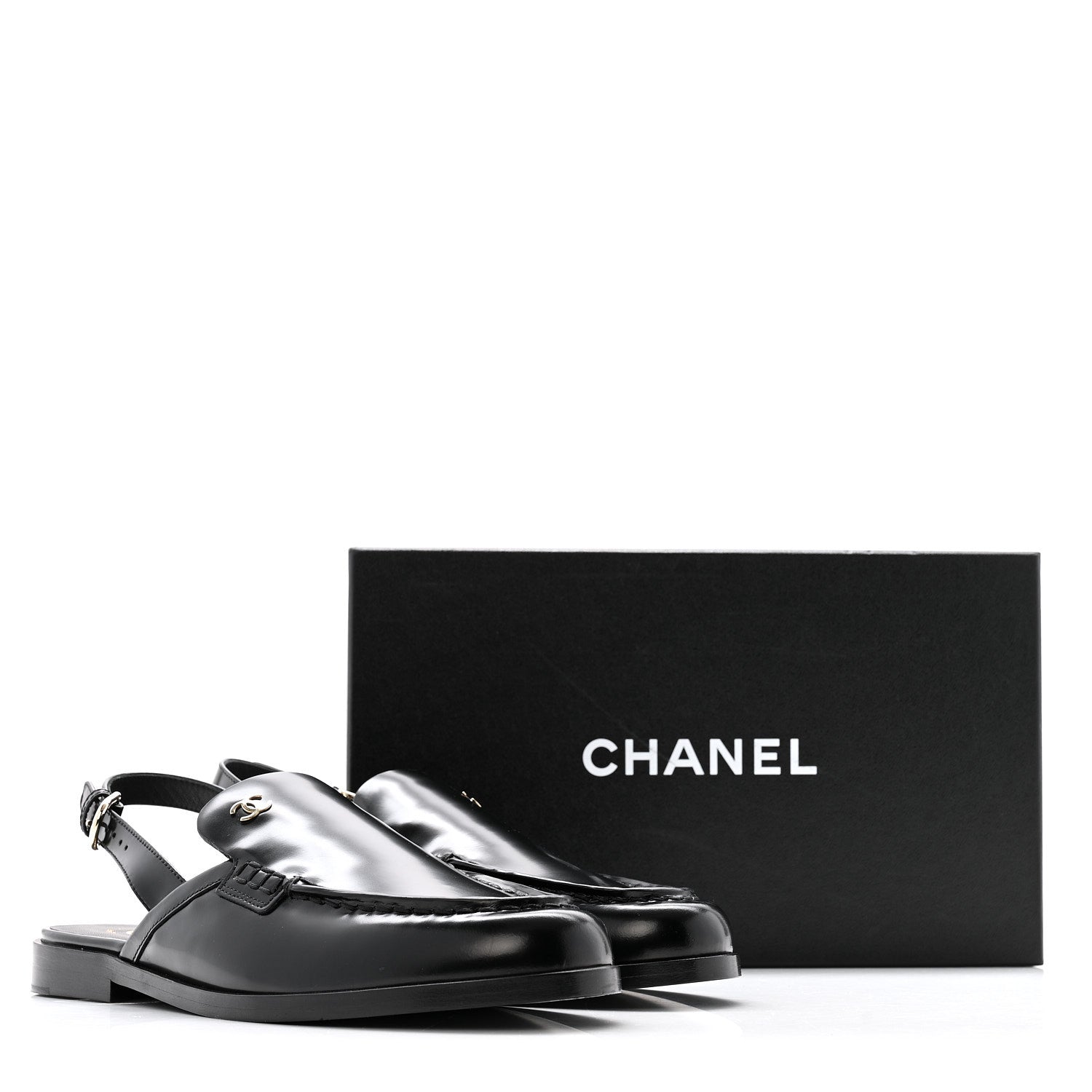 Chanel Shiny Calfskin Slingback Loafers 39 Black