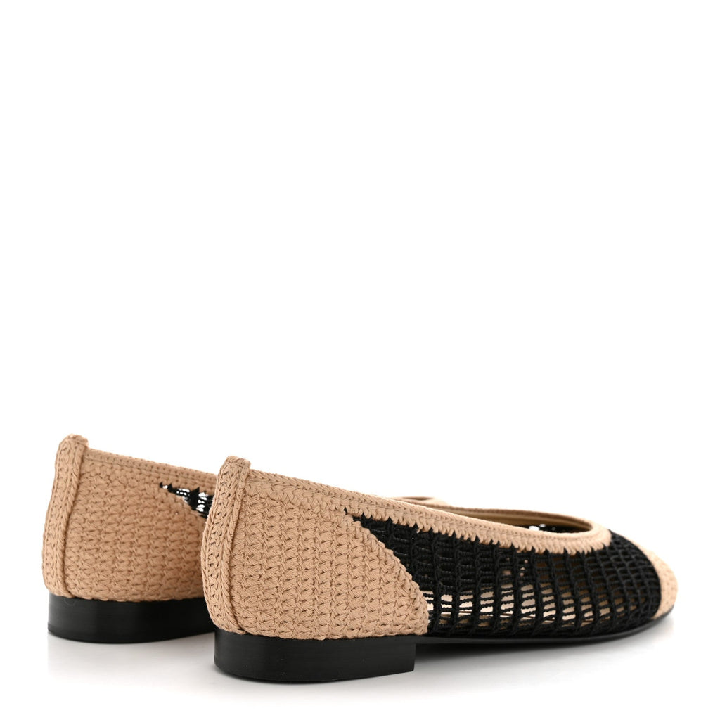 Raffia Cap Toe Ballerina Flats 37 Black Beige