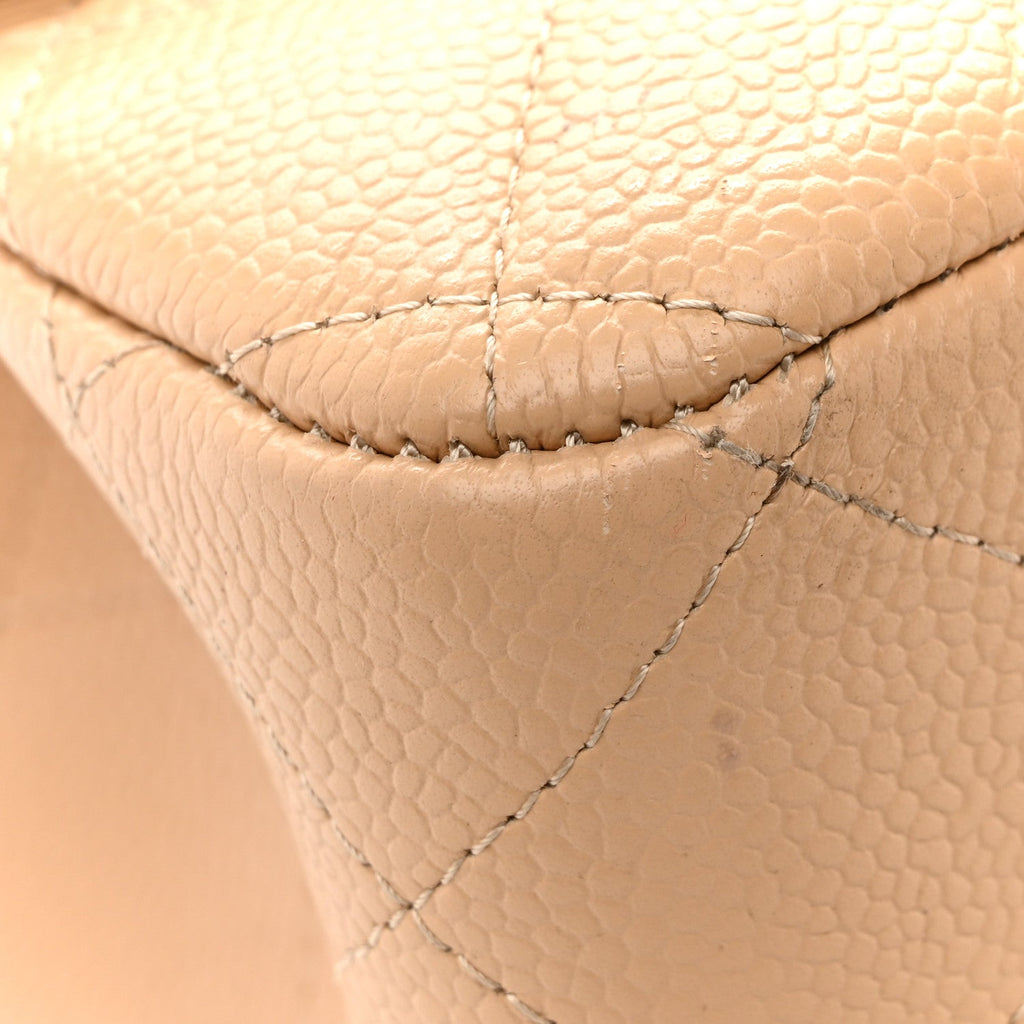 Chanel Caviar Quilted Jumbo Double Flap Beige