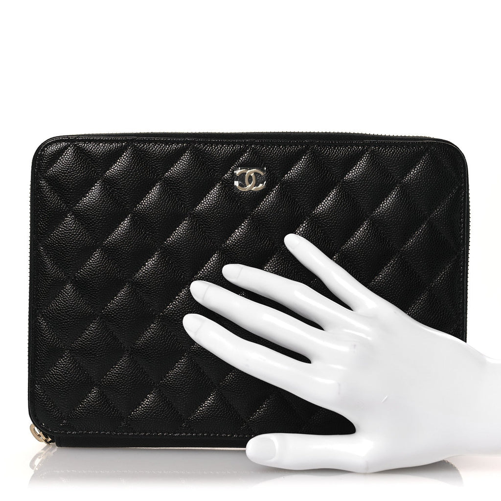 Caviar Quilted Zipped Travel Pouch Black
