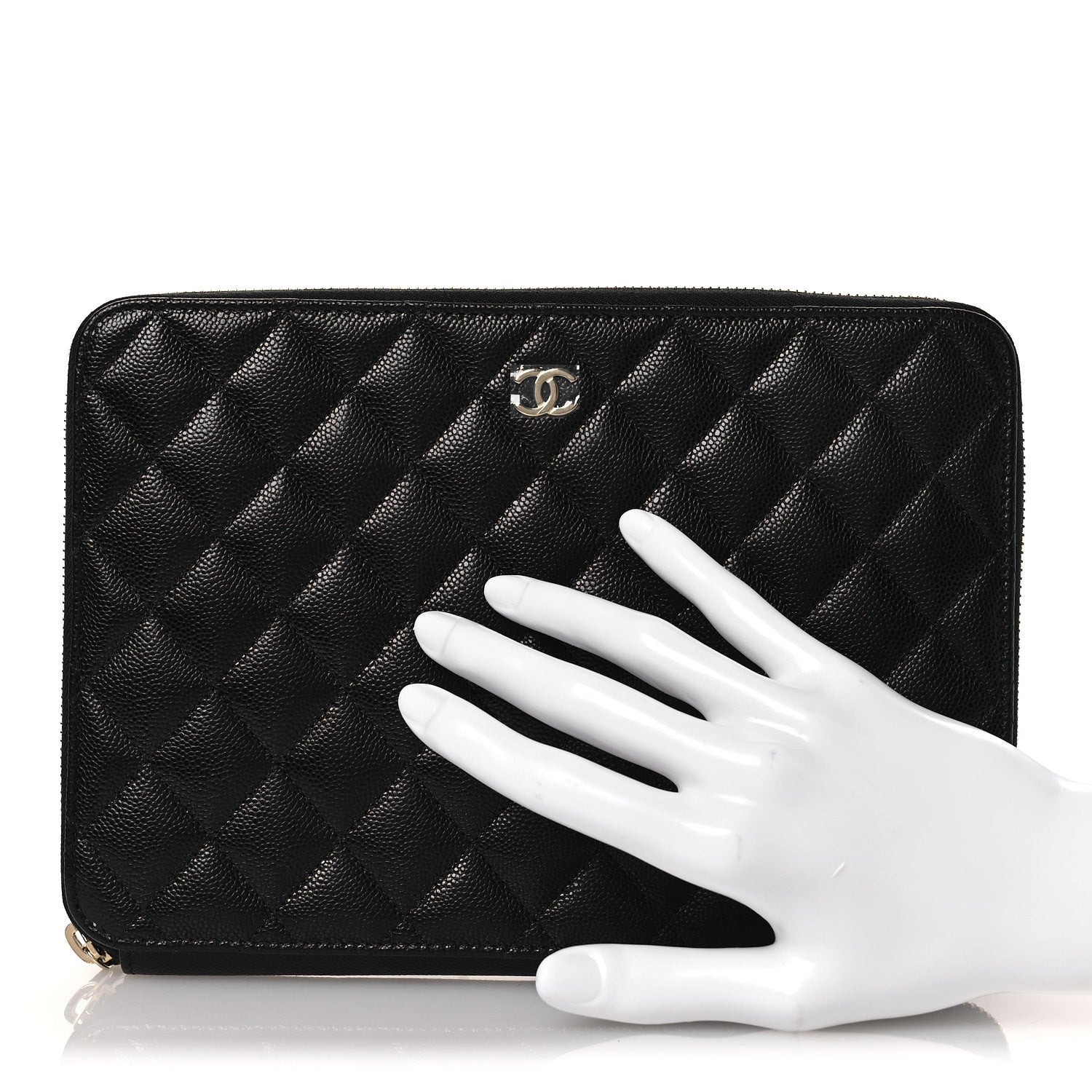 Caviar Quilted Zipped Travel Pouch Black