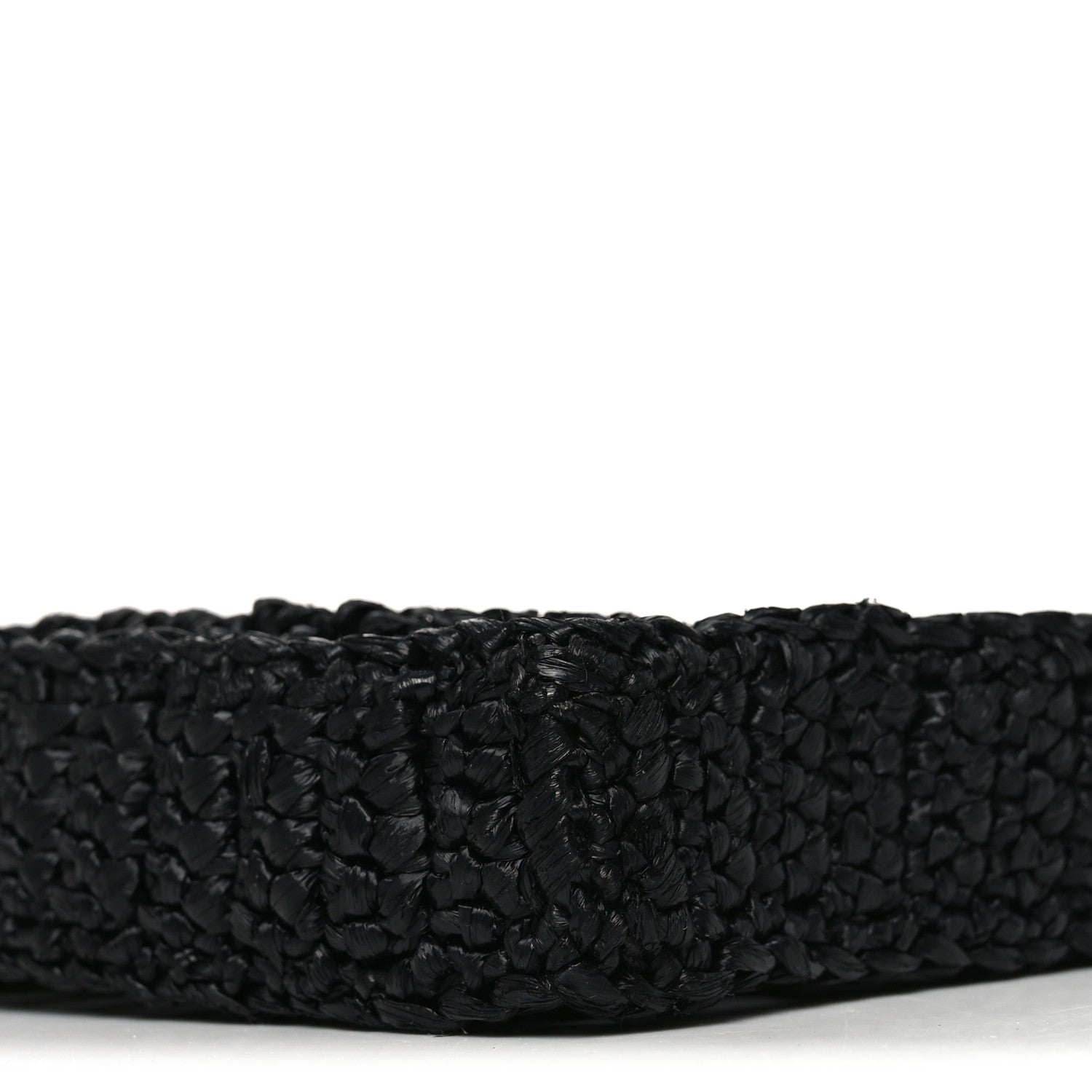 Prada Yarn Raffia Effect Crochet Logo Embroidered Tote Bag Black