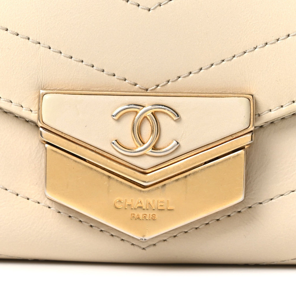 Chanel Calfskin Chevron Quilted Small Medal Flap White
