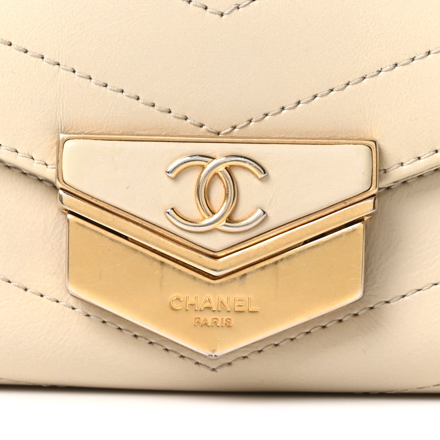 Chanel Calfskin Chevron Quilted Small Medal Flap White