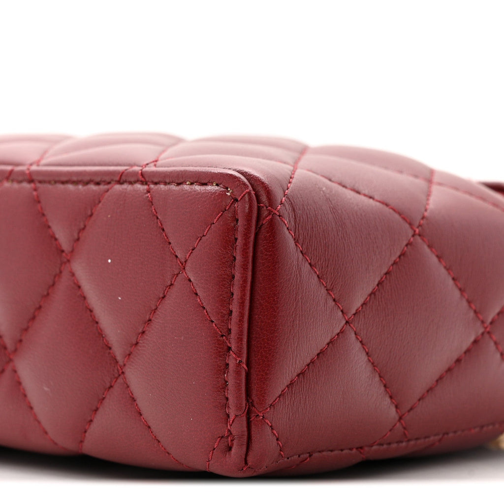 Lambskin Quilted Top Handle Slim Vanity With Chain Burgundy