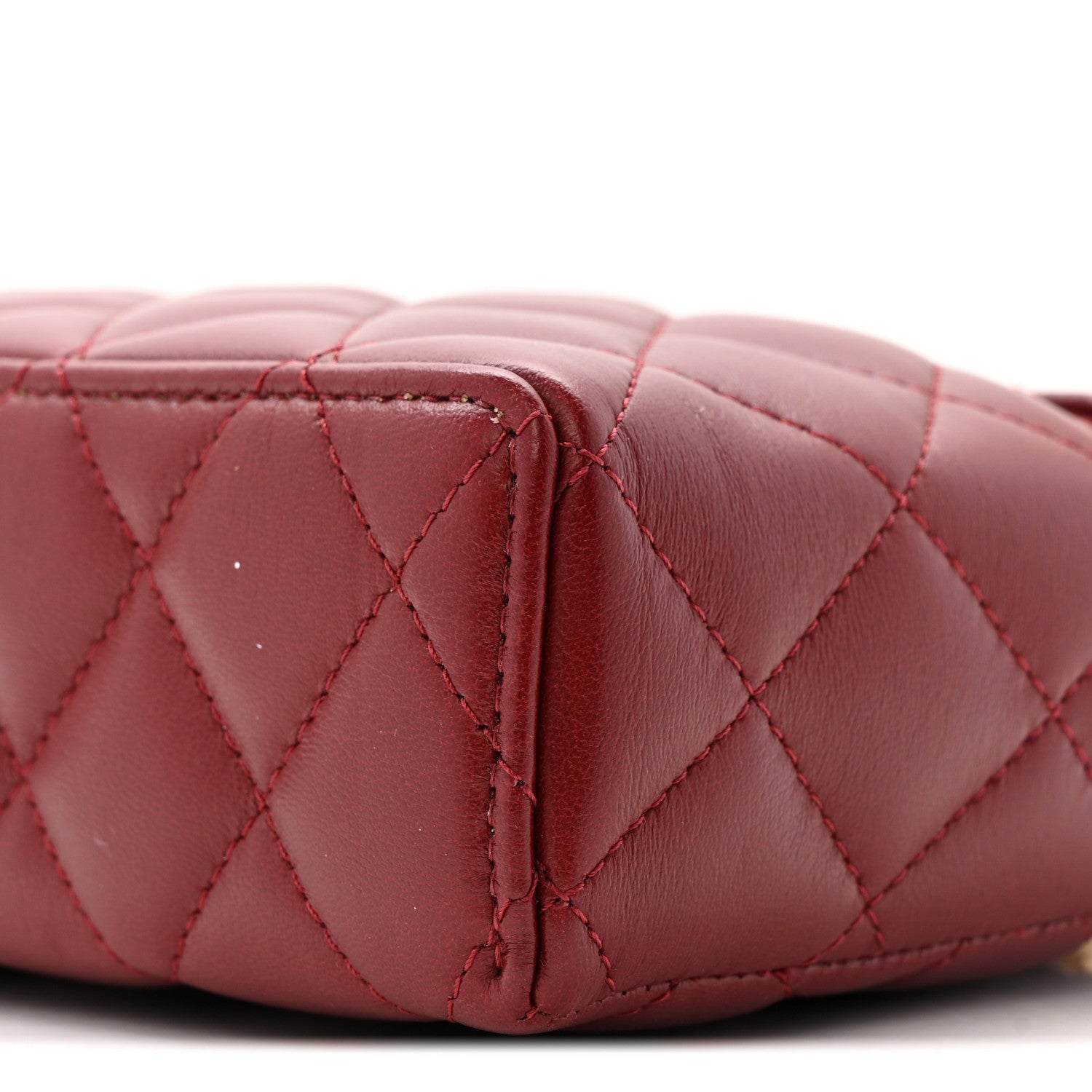 Lambskin Quilted Top Handle Slim Vanity With Chain Burgundy