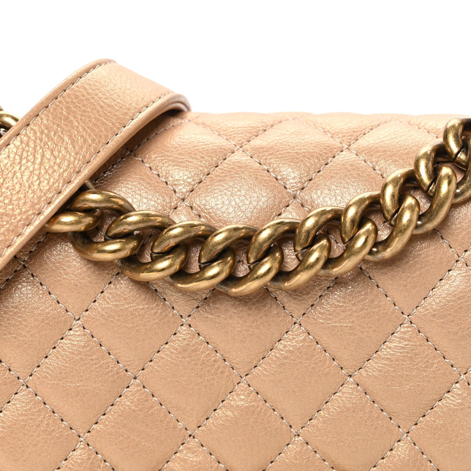 Chanel Pearl Calfskin Quilted Small Boy Flap Gold