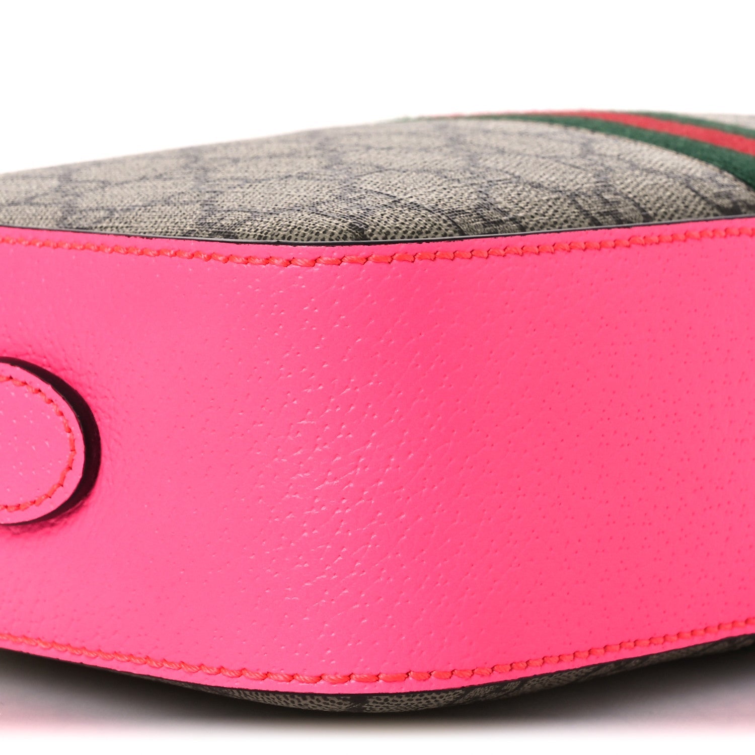 Gucci GG Supreme Monogram Textured Dollar Calfskin Web Ophidia Small Crossbody Bag Beige Ebony Fuchsia