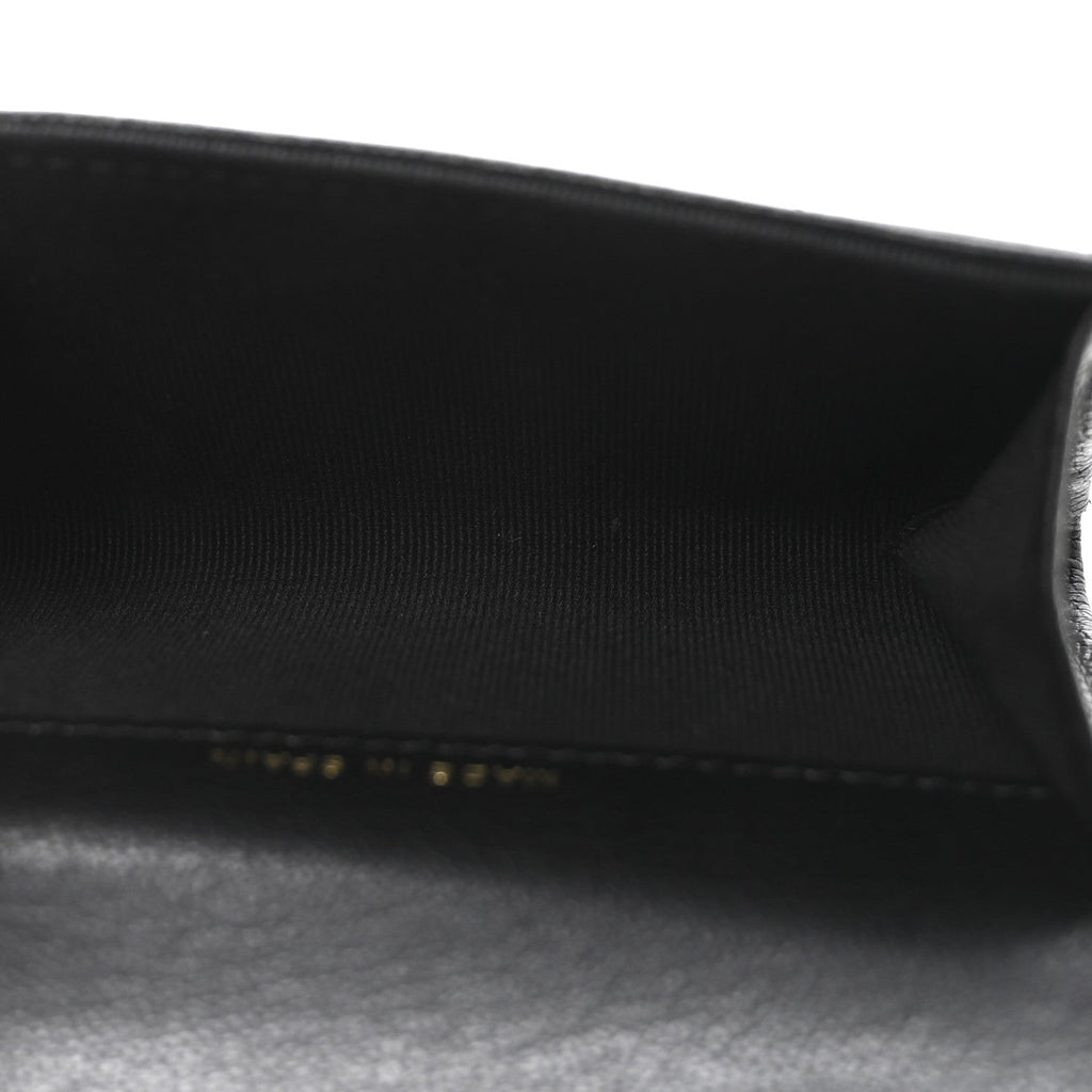 Goatskin Quilted Flap Card Holder Black