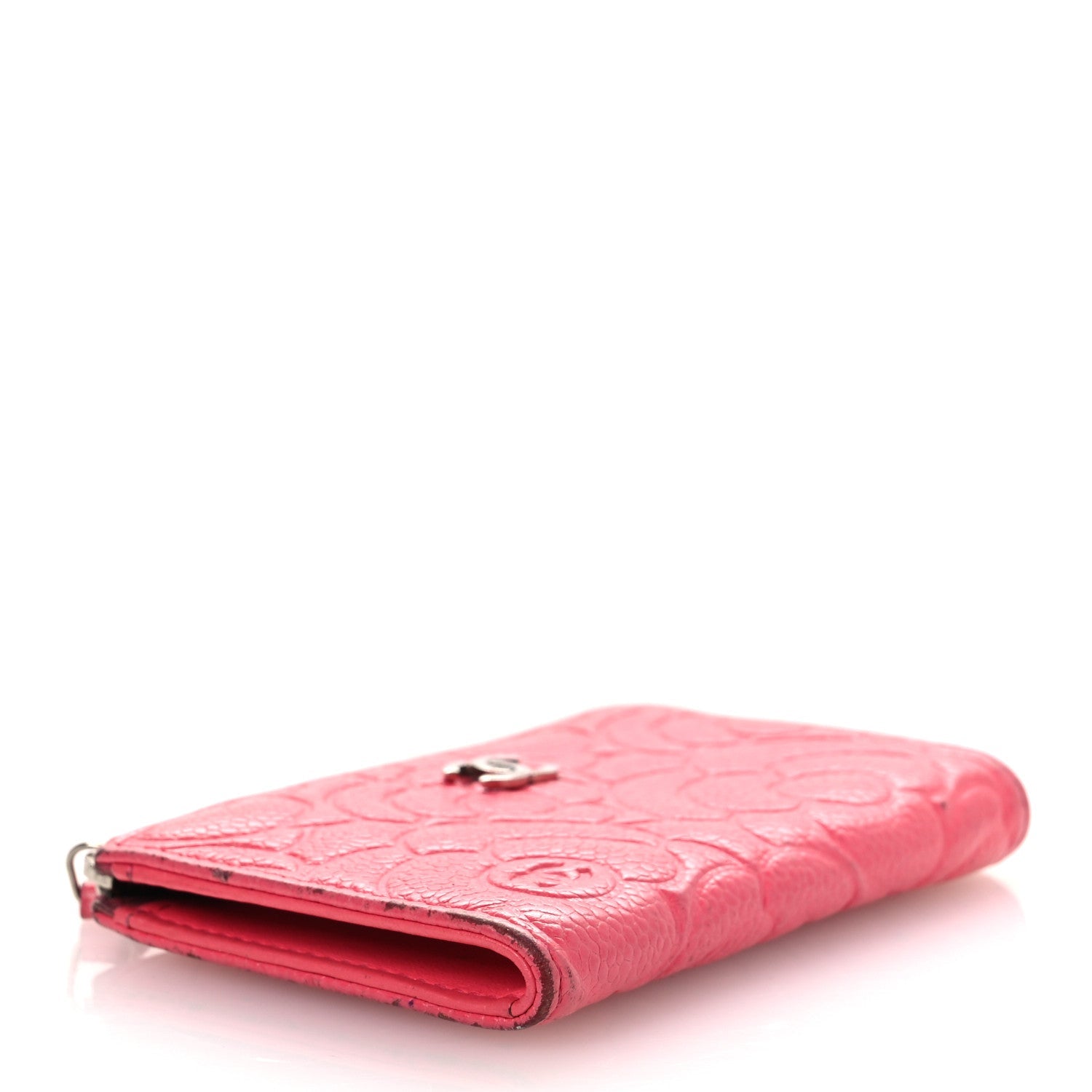 Caviar Camellia Embossed Key Holder Case Pink