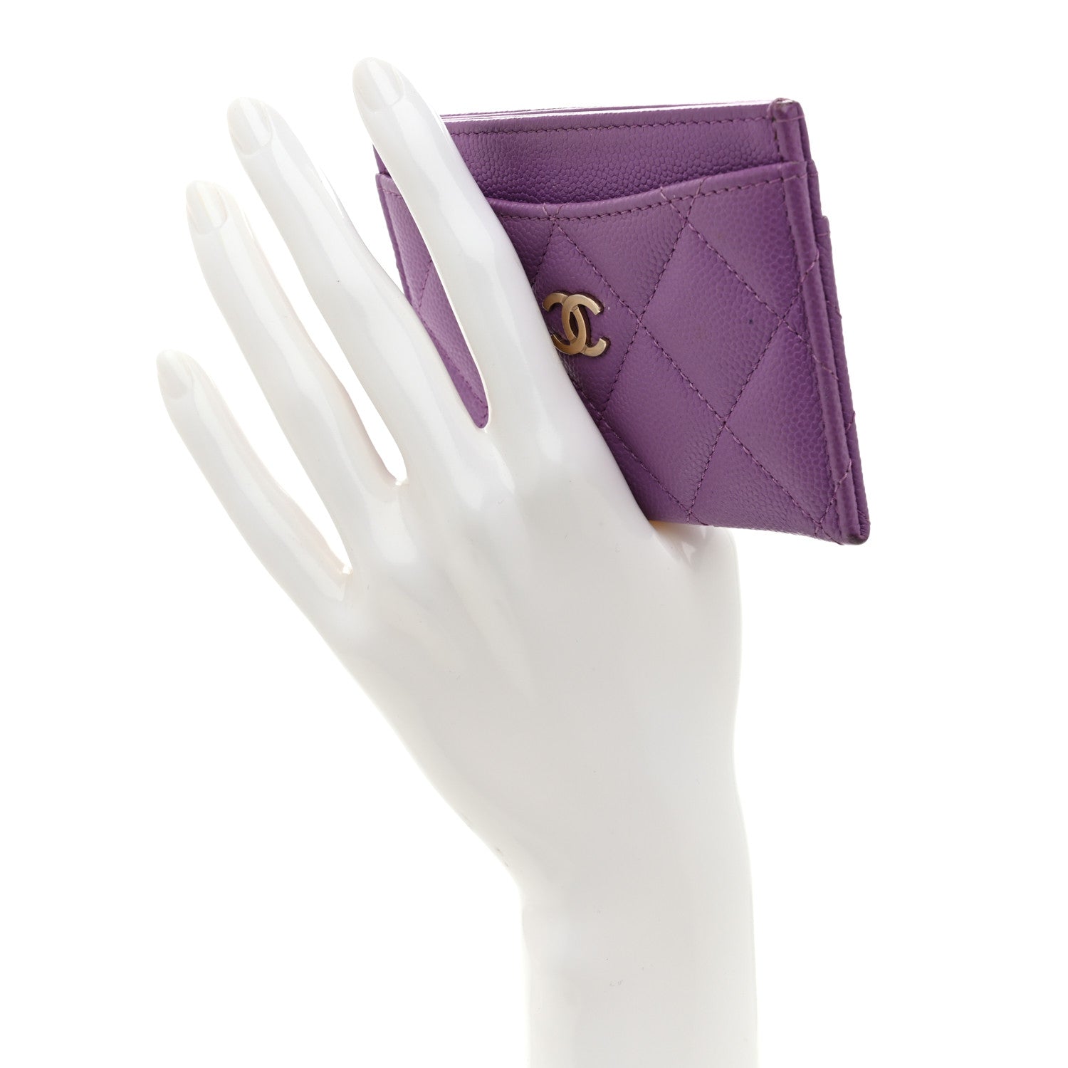 Caviar Quilted Card Holder Purple
