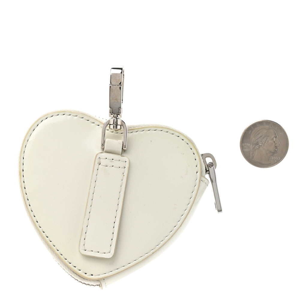 Prada Spazzolato Heart Coin Pouch Bag Charm White